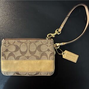 Coach Tan and Gold Signature Wristlet